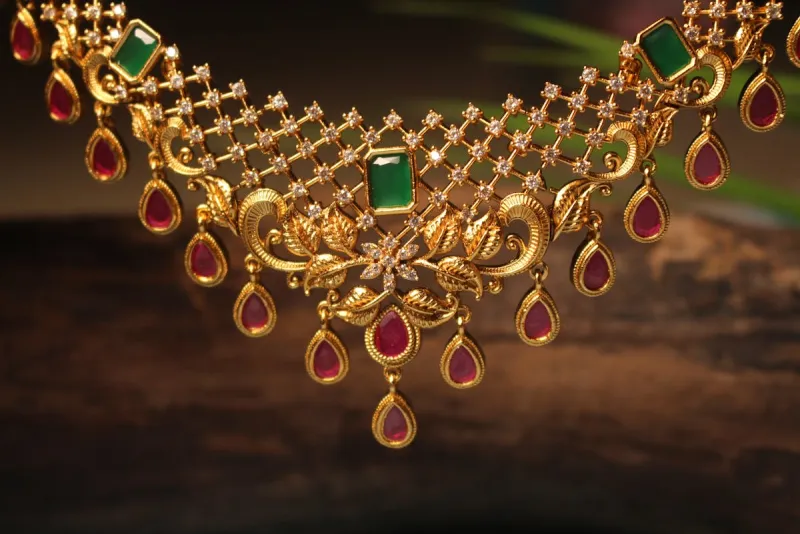 Luxurious emerald and gold necklace